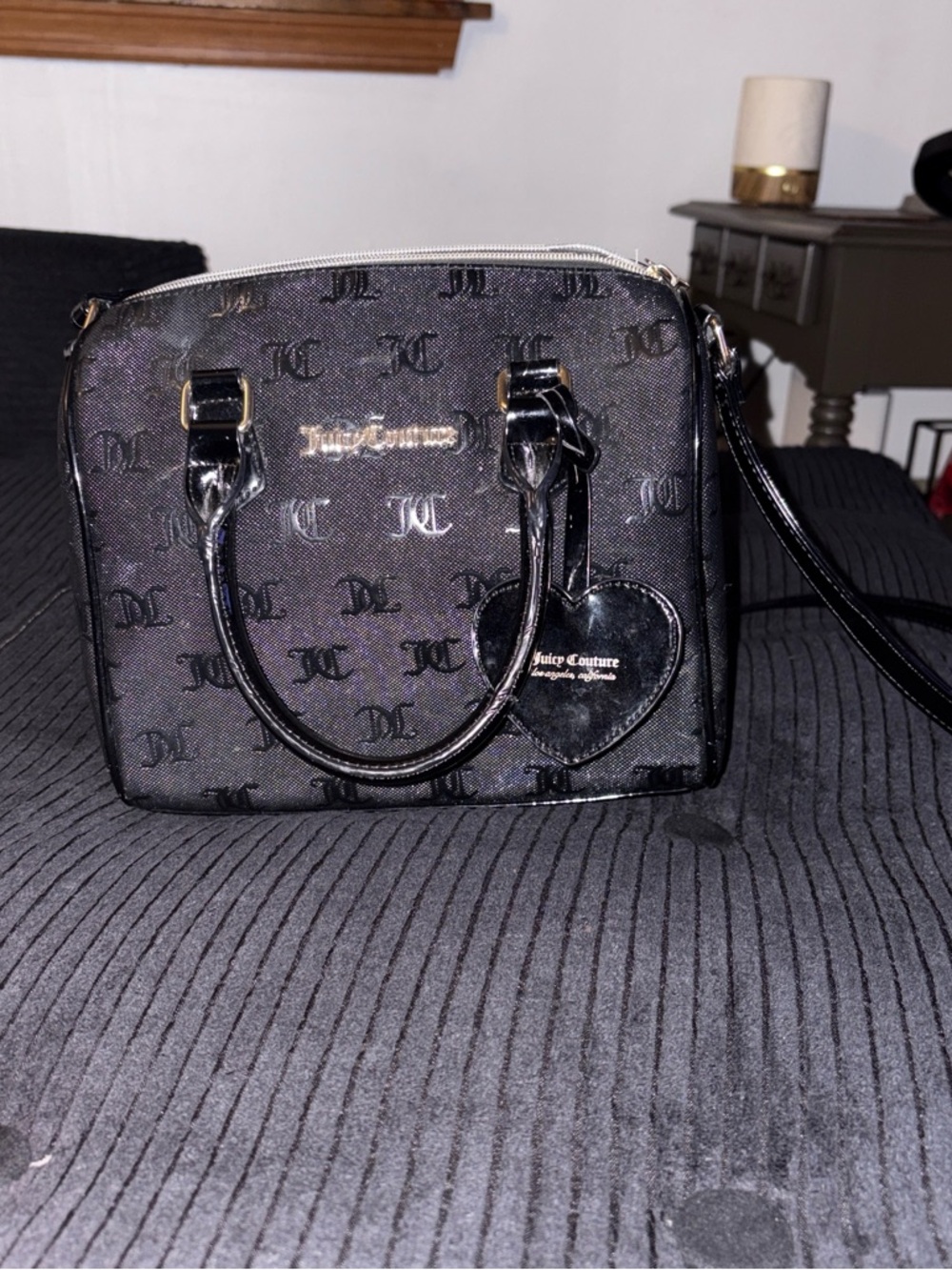 Juicy Couture Black Logo Satchel with Heart Tag